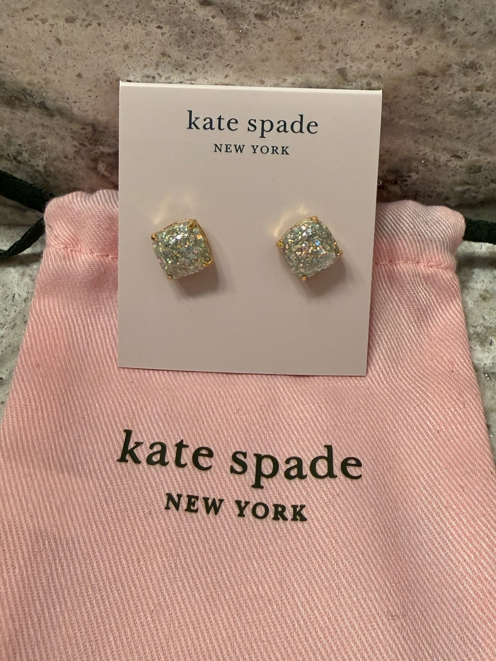 kate spade Gold Iridescent Glitter Square Stud Earrings
